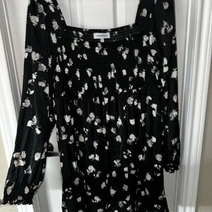 Maternity Black Floral Smocked Dress